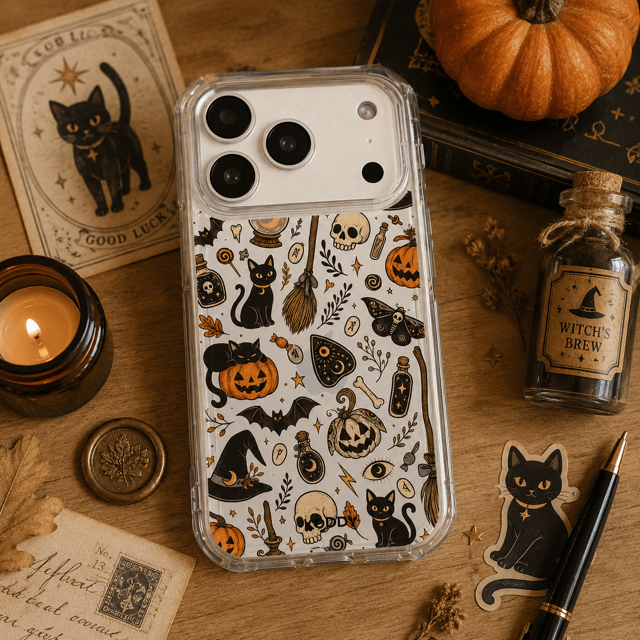 Witchy Black Cat Halloween Clear Phone Case-KODDY aesthetic iphone case UK