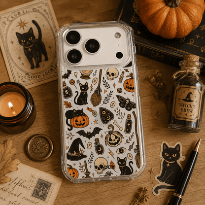 Witchy Black Cat Halloween Clear Phone Case-KODDY aesthetic iphone case UK