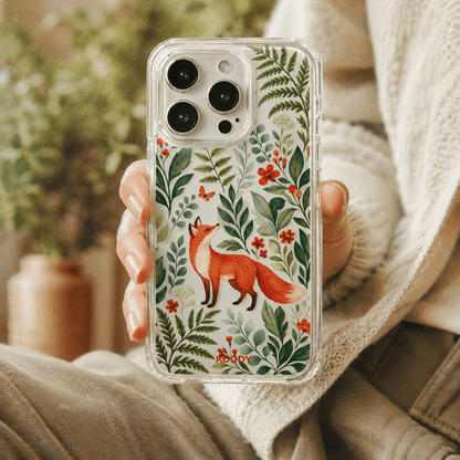Woodland Fox Botanical Clear Phone Case-KODDY aesthetic iphone case UK