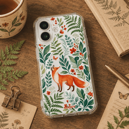 Woodland Fox Botanical Clear Phone Case-KODDY aesthetic iphone case UK