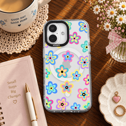 Y2K Colorful Daisy Flower Doodle Clear iPhone Case-KODDY aesthetic iphone case UK