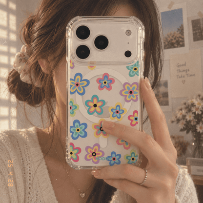 Y2K Colorful Daisy Flower Doodle Clear Phone Case-KODDY aesthetic iphone case UK