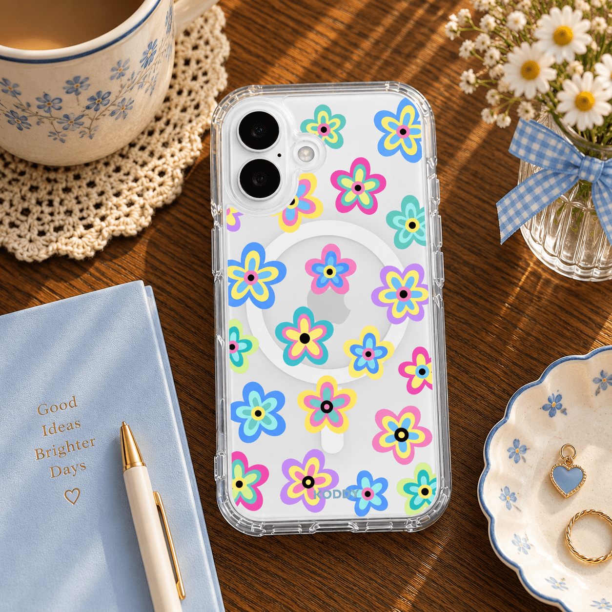 Y2K Colorful Daisy Flower Doodle Clear Phone Case-KODDY aesthetic iphone case UK